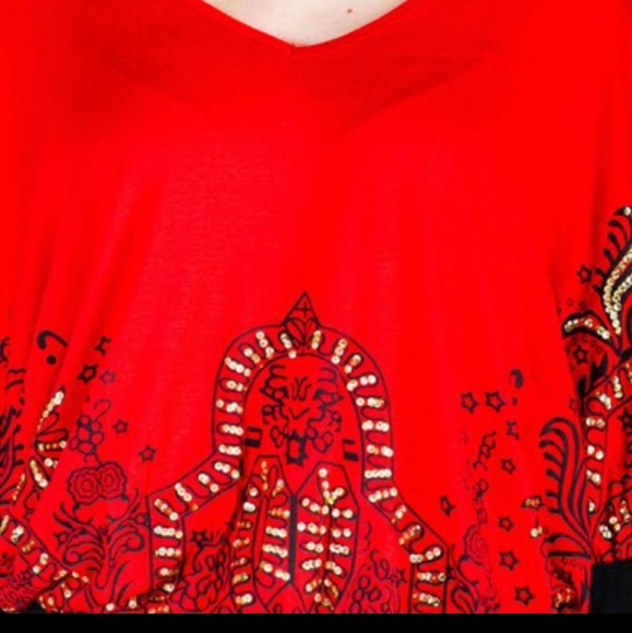 Women's Callie Red Dragon dolman sleeve off shoulder top - Picture 8 of 9